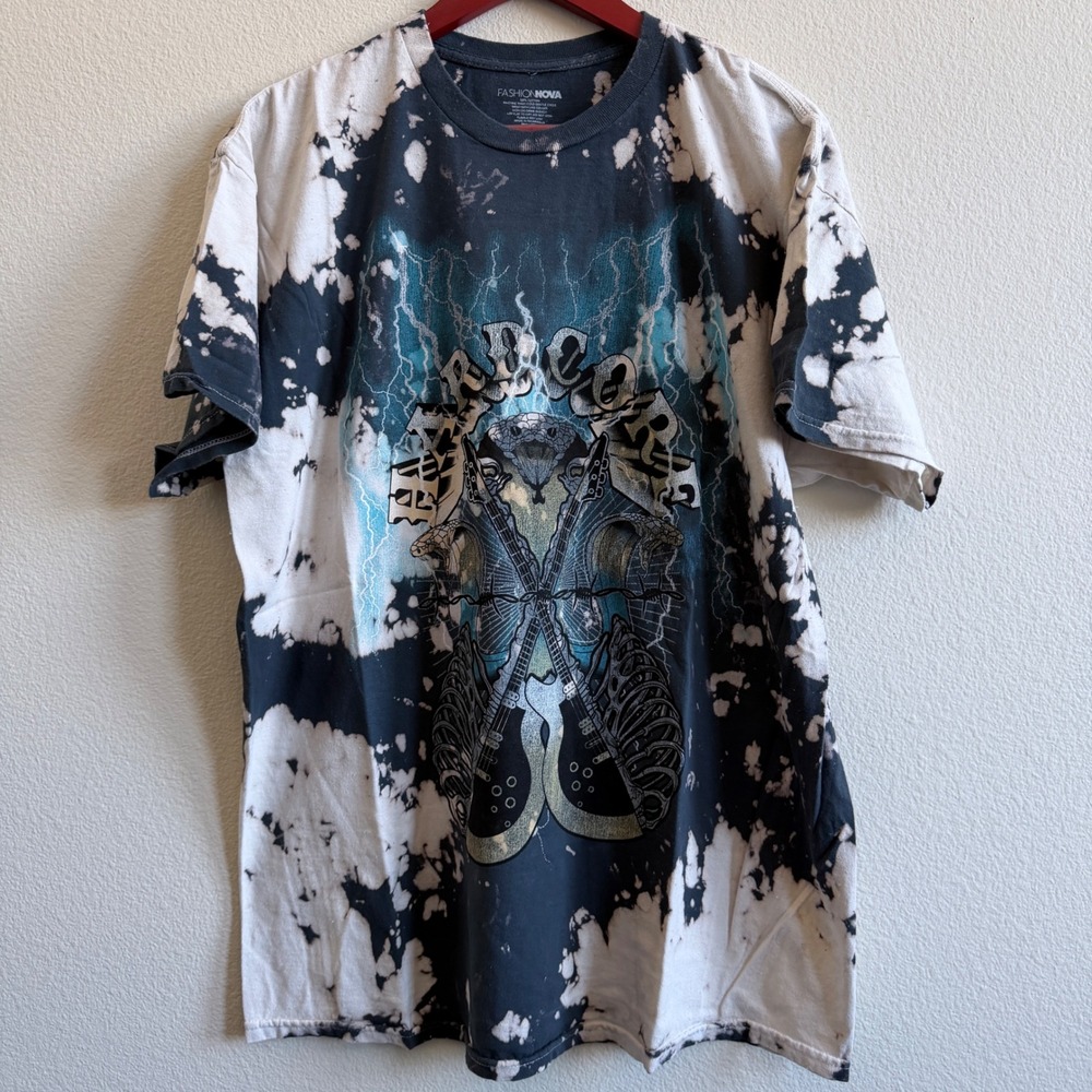 Fashion Nova Hardcore Bleached Graphic T-Shirt Black White Tie Dye 1X J50001416V